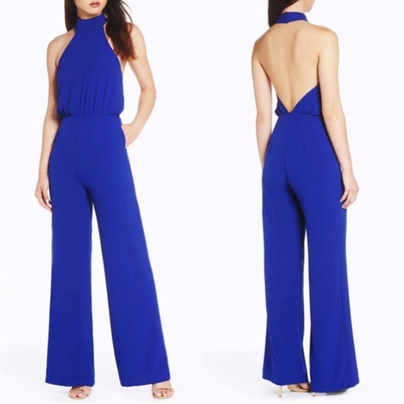 Lulus Royal Blue Halter Jumpsuit - Picture 1 of 6